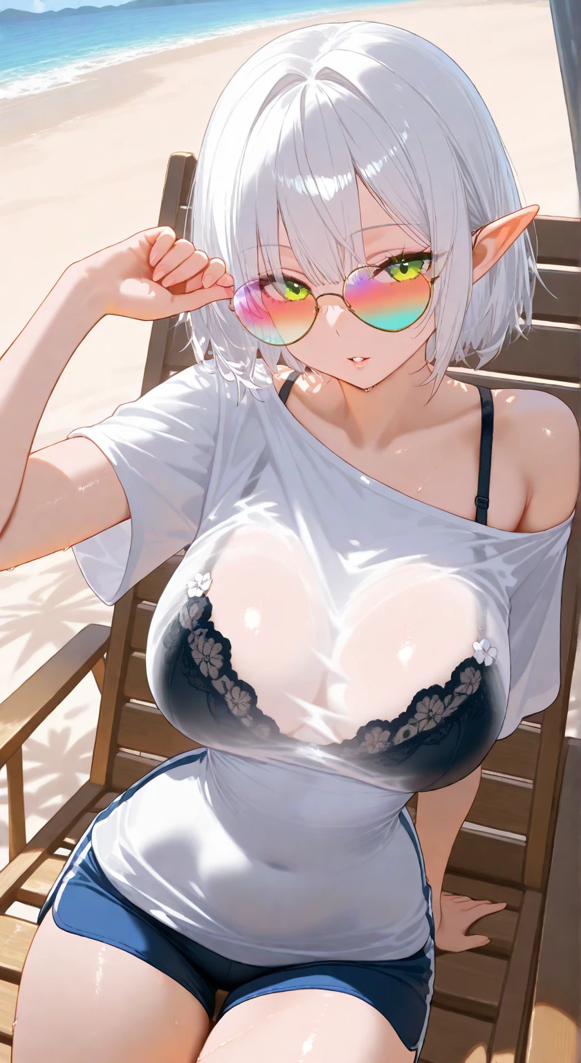 Yohano. Type 2B, 1 girl, Wallop, (sunglasses), breast, split, split cutout, trim, green background, hair between eyes, Headband, high resolution, juliet sleeves, Sexual seduction, Neil (series), Neil automata, milk, red lips, shadow face, short hair, alone, big bust, micro bikini, white hair, Sky,pregnant woman