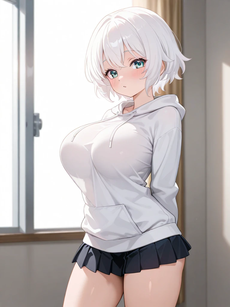 nsfw,1 girl,Solo,White hair,tan,red eyes, Covered nipples,big breast,masterpiece, high quality best quality, very aesthetic,masterpiece, best quality, very aesthetic, absurdres,tank top,panties,straight-on,split leg,stomach out,(pov crotch:1),Covered,spread