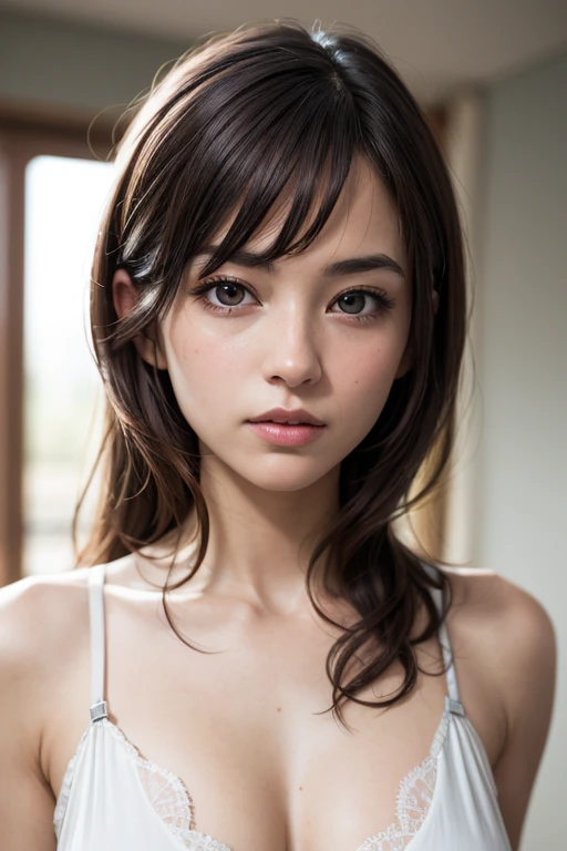 (realistic, photo-realistic:1.37),(8k, RAW photo, best quality, masterpiece:1.2), cute, ultra-detailed,heart-shaped pupils,physically-based rendering, ultra high res, kodakvision color, shot on Arricam LT Camera, bokeh, sharp focus,
looking at viewer,photorealistic,realistic, solo, photorealistic, best quality,extremely detailed face,extremely detailed eyes and face, beautiful detailed eyes,absurdres, incredibly absurdres,haunting smile,Messy hair, floating hair, ,