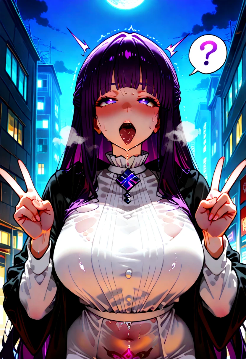 black hair, purple highlights, twin drills, solo, pink eyes,massive , very long hair, wear oversized pink sweater and light red leggings, masterpiece, ultra high quality