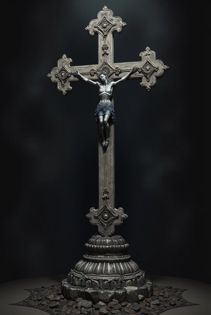 Baroque style wooden cross with very detailed Christ