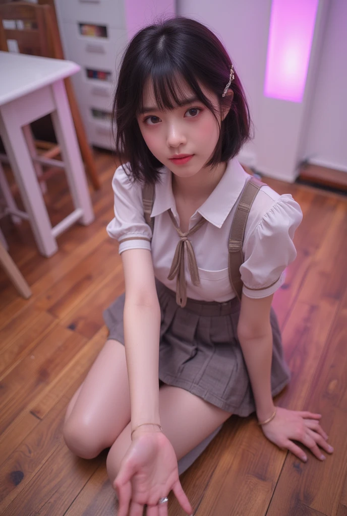 NSFW,4K,Gal:1.3,Anatomically correct,school uniform:1.3,A pure and innocent girl, Very cute face, Like an idol, (masterpiece:1.2), (high quality), panties, 黒いニーハイソックス, Hip, Blue Skirt, alone, Blazer Type, loose socks, Lifting clothes, Brown eyes, pure gaze, mini skirt, Lift yourself up, Check skirt, blush,((Mid-chest)), (Sweating profusely), Long Hair, physical education, Beautiful legs, ((in the train))、big penis in pussy