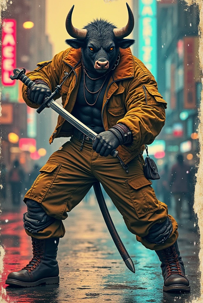 Pendent of humanoid panther holding a ak47 in hands in gold and diamonds with street ware clothing