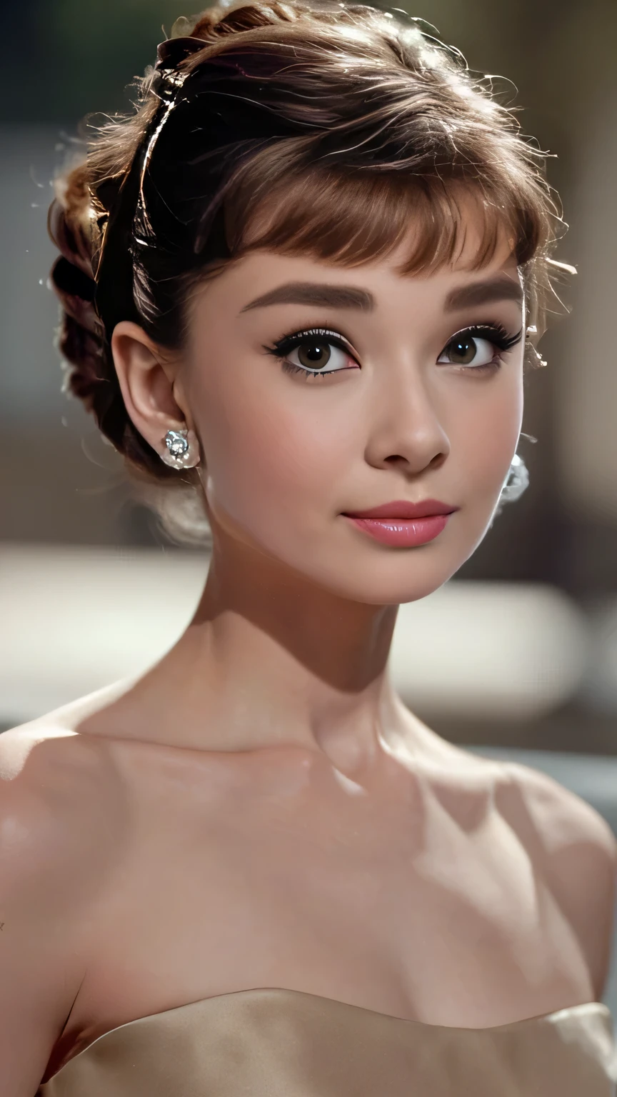 ( 8,000, best quality, masterpiece: 1.2), (realistic, realistic: 1.37), super detailed, alone, 1 girl, young and beautiful Audrey Hepburn, holding a microphone,anti-aging, (Skin Dimples: 1.2), ( large : 1.professional lighting, Bokeh), ( women's shirt : 1.Olt: 0.8), gorgeous, bloom, flowing hair, (lightweight particles, lens flare, Glowing particles: 0.6), ( dynamic pose), High light lighting, Soft lighting, head tilted, moonlight, View viewer, depth of field, (Small head: 1.43), % https://Paint quantity.com/wp-content/Upload/2020/08/Audrey Hepburn Portrait.picture