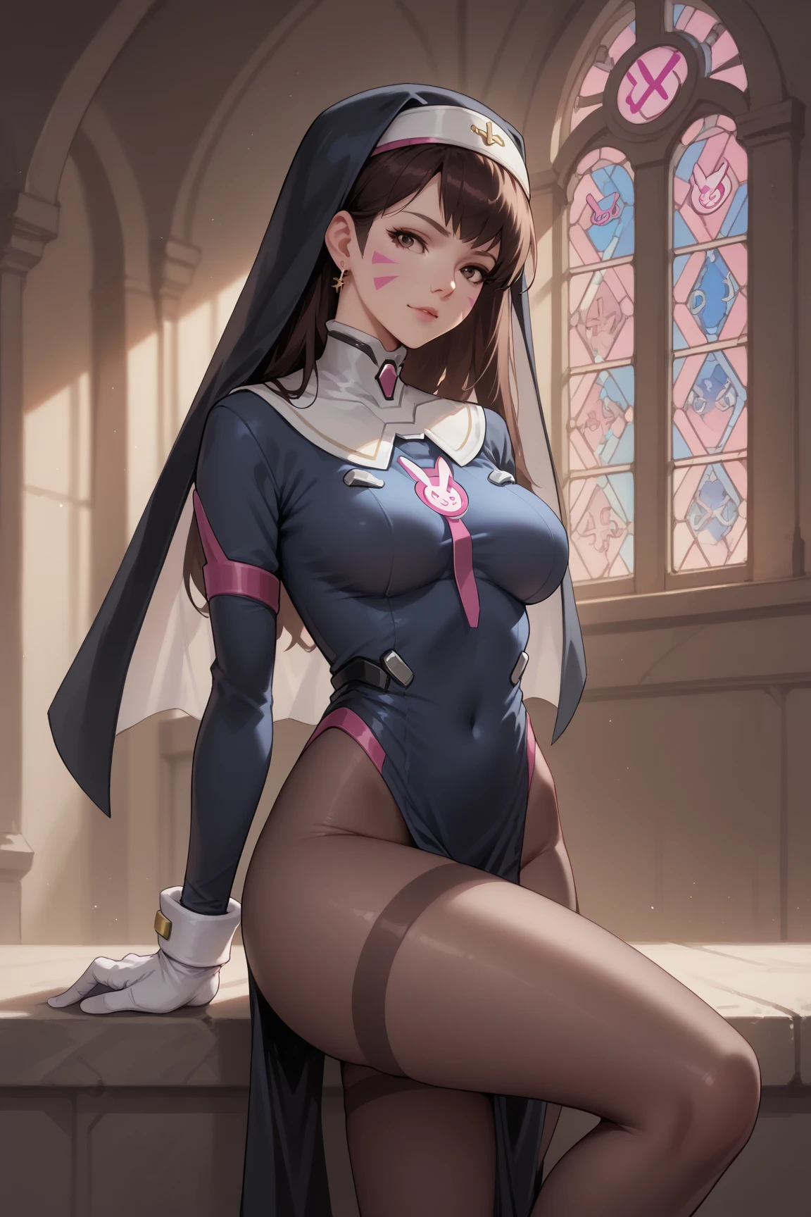 masterpiece, best quality, elen, veil, circlet, white dress, capelet, looking at viewer, smile, ((Tight leotard)), ((sexy pose)), ((Wrestling ring)), large breasts