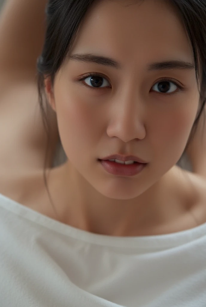 Cute and Beautiful thick asian woman, pale skin, Close-up photos, Photos taken with Canon EOS R5 DSLR camera, light, Super real photos, intricate details, Her face is very delicate, realistic, detailed skin pore, sfw, small eyes