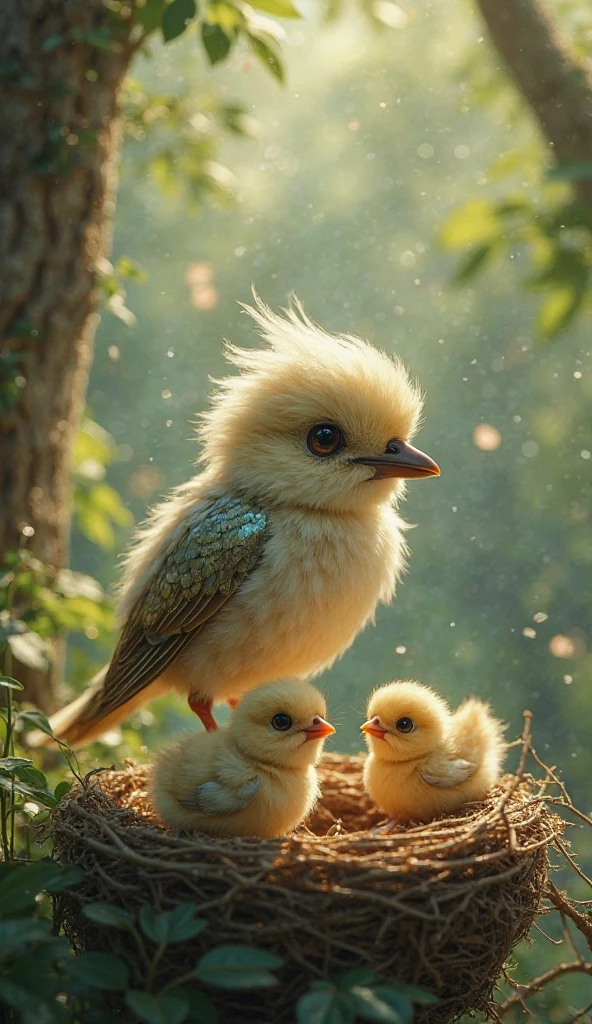 "The Story of Little Bird Queen"
1. Little bird flew from far away
Came down to eat some grain today
2. Sat gently on a tree so high
Chirped a song beneath the sky
3. A tiny bird with a heart so pure
Her morning songs, a lovely cure
4. She fed her chicks with love so deep
Ate nothing herself, just watched them sleep
5. As the sun set in the west
She flew back home to take her rest
6. Her nest upon a branch so tall
With dreams tucked into every wall
7. The moonlight soft, the breeze so sweet
She closed her eyes, her day complete