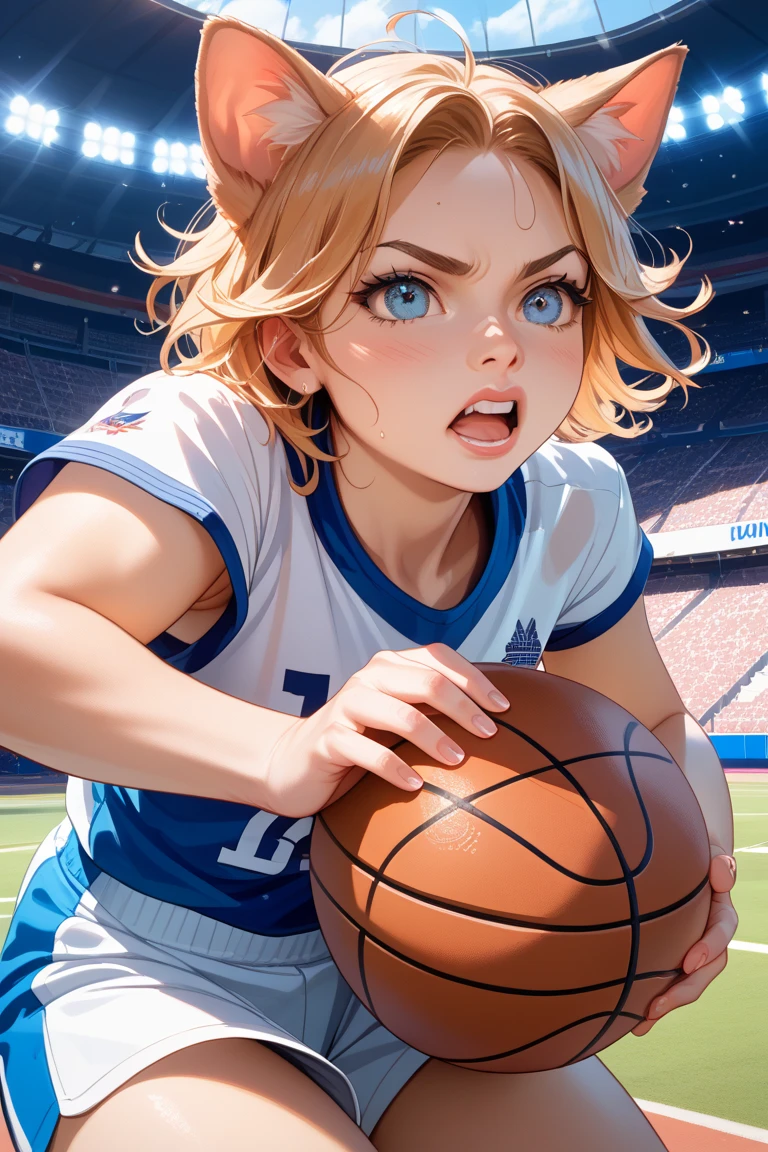 (((masterpiece))), (((best quality))), ((ultra-detailed)), (illustration), (an extremely delicate and beautiful),color pencil, girls, basketball game, sweat, Serious,