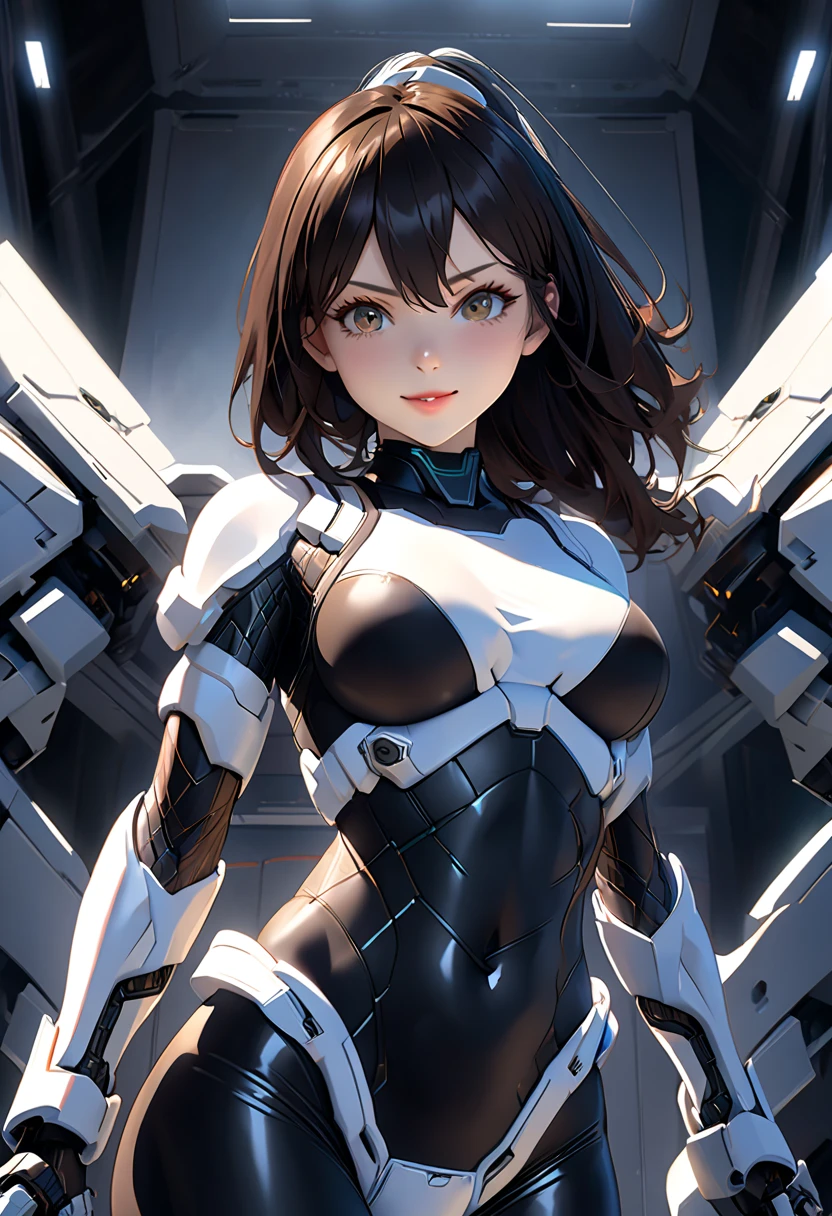 Transparent sexy cyborg suit、17 years old、beautiful girl、ponytail、Black Hair、fight、blue beam、universe space