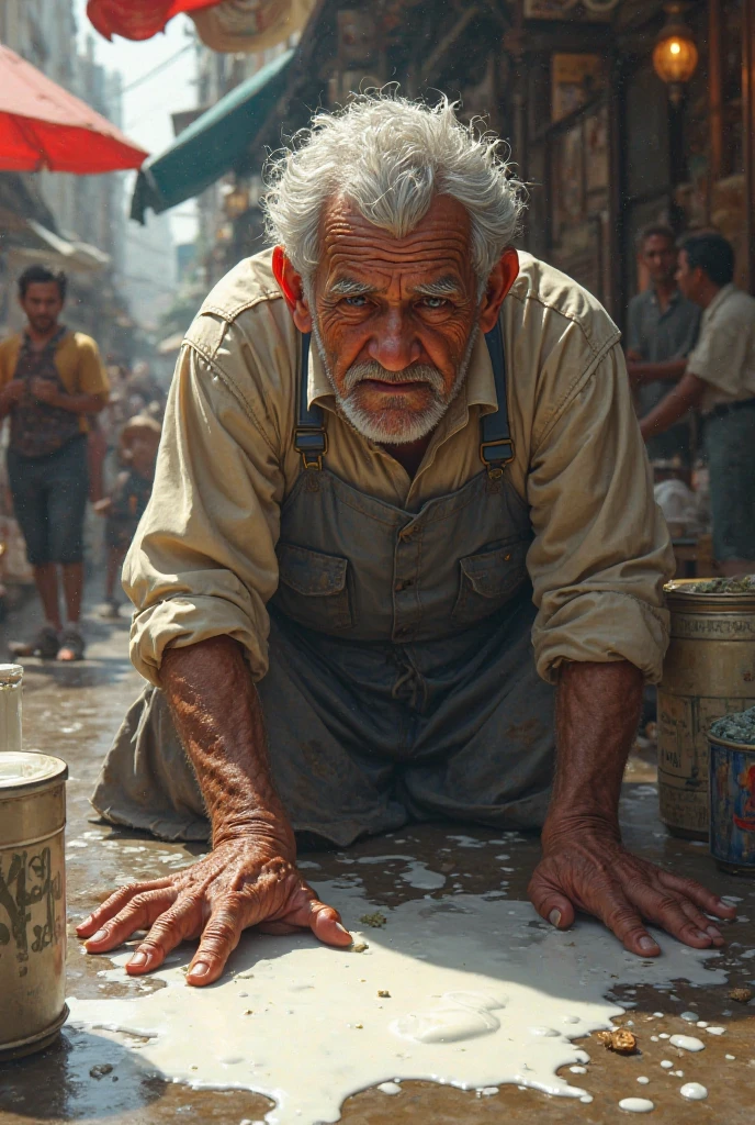 একটি দুধ বিক্রেতার দুধ পড়ে যাওয়ার পর কান্না