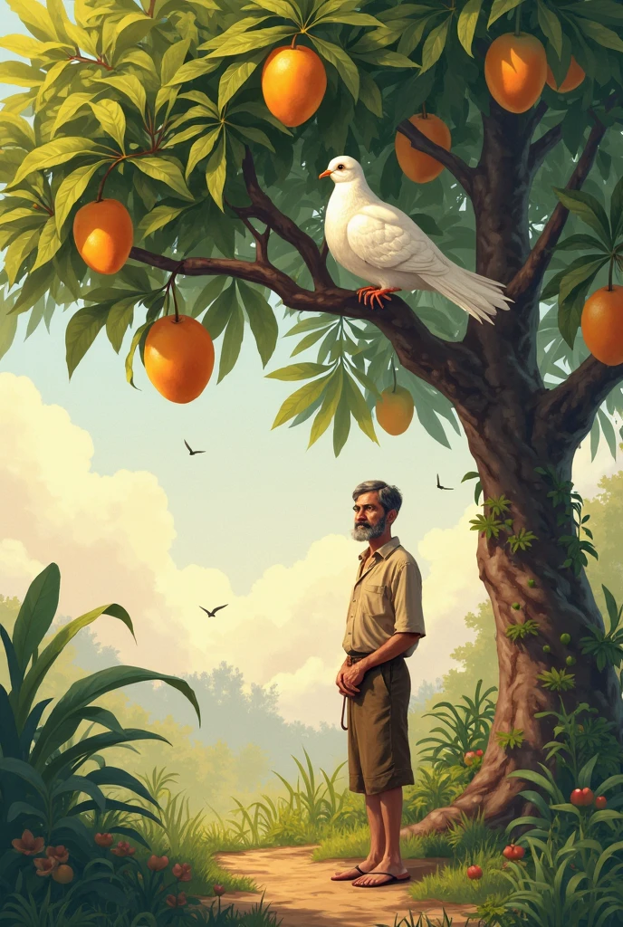 (Scene: dove sits on the tree, the farmer smiling)
THE MANGO TREE ON WHICH THE PIGEON SITS