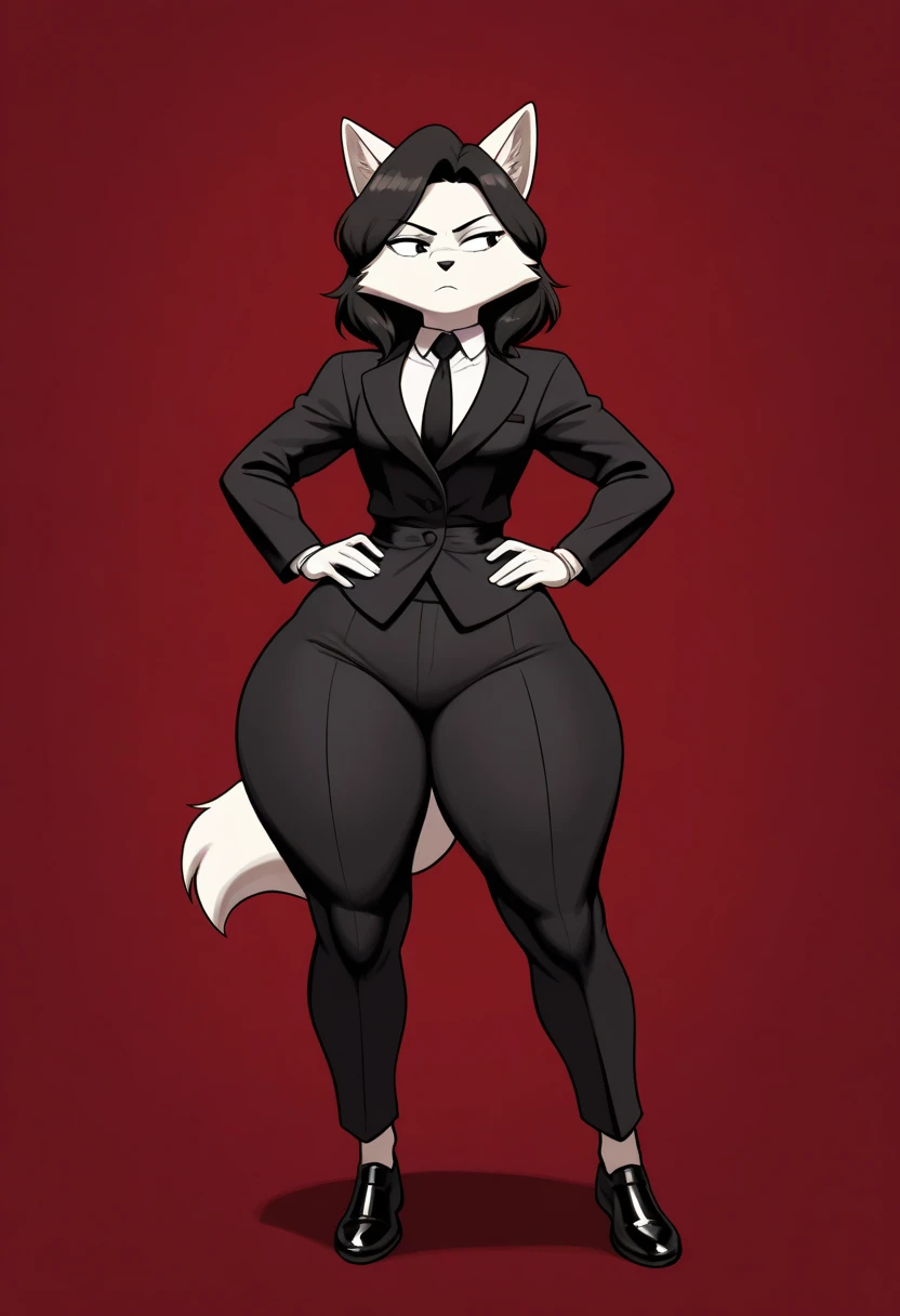 (LiLiStormstout:0.8), green eyes, black and white fur, anthro panda girl, pinup, happy, smile, (business suit, suit, business, formal, profetional:1.3), wide hips, thin waist, athletic, flat stomach, lean, huge breasts, by Pino Daeni, by Ruan Jia, by Shiitakemeshi, by Alayna Lemmer, by Carlo Galli Bibiena