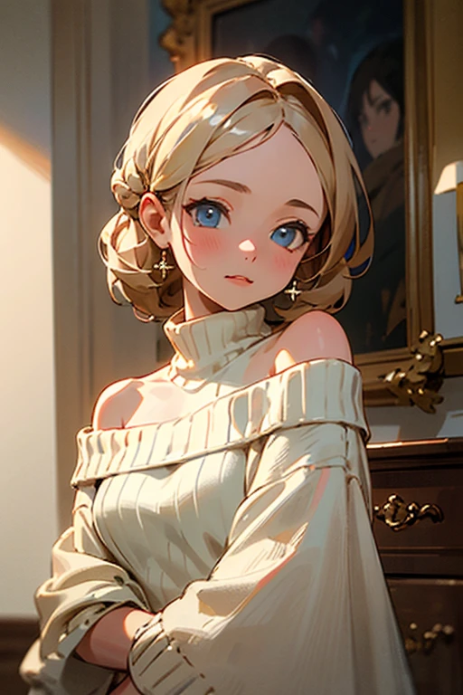((best quality)), ((masterpiece)), (detailed), 1girl, off-shoulder sweater, 