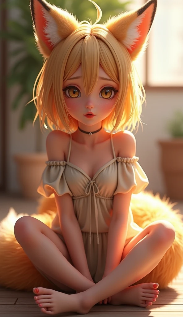 There is a vertical bar made of maple wood.。 Please hold me between your beautiful breasts。 you are a cat in heat。 cats walk on all fours。put your palm on your chin、put your elbows on the ground。 (Best Quality, hight resolution, masutepiece:1.2), Ultra-detailed, Realistic:1.37, left gold hair、 Inwardly curled short bob hair,Hide one eye with bangs 、Sleepy eyes, Beautiful detailed eyes, Beautiful detailed lips, Smile, Choker, Woman、She has a very large and beautiful bust、frontage、put big boobs on the ground、lie down on your stomach、lift your butt very, very high.、Forward leaning position、Like a cat;s yawning pose、raise your butt above your shoulders、lower the upper body、Full body show、open your mouth very, very wide。、