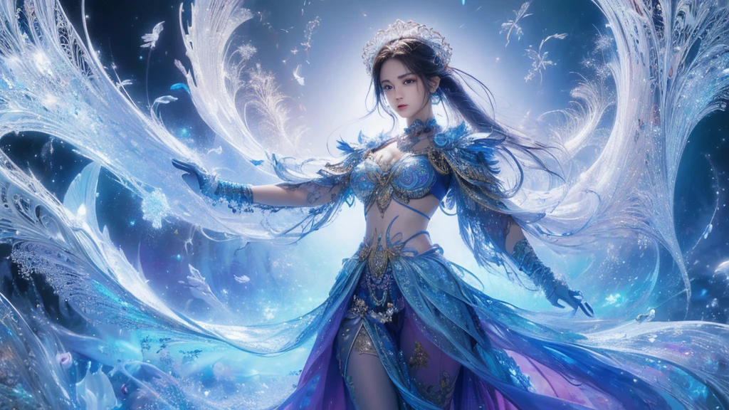 Wide angle, far shot, see the whole body, Beautiful woman,Hug a Baby, floating a River ,Flower crows,Beautiful girl, realistic, high resoution, A woman is long hair and Red hair, Eagle eyes, Barefooted ,flowing long hair,ultra-realistic, 4K ,Yellow effect ,Light Rain , She is a little smile,Floating gems radiate light all around.skyblue solution. white drop.see is viewer,she spreads its peacock tail