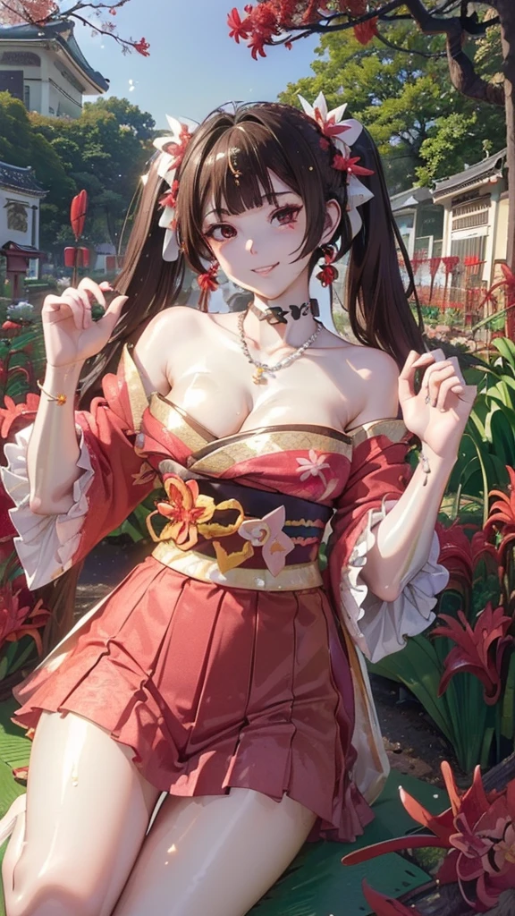 (((A flower garden with peonies in full bloom,Woman in gorgeous red dress with peony flowers,Golden edging,Peony hair ornament,Peony piercing))),((独奏,stroll)),((masutepiece,cowboy shot,Angle from above,Wide background,Far angle,FULL BODYSHOT)),Beautiful detailed skin,Perfect human anatomy,perfect hand,beautiful boob,saggy tits,portrait of a beautiful woman,Perfect face,(Cute smile,Bright smile),Cute look,Cute emotions,Think,(blush),enticing lips,Perfect eyes,Cinematic scene,Cinematic,fulcolor,4K,8K,Raw photo,Studio portrait,professionally color graded,Professional Photography,(an extremely delicate and beautiful art)1.3,Elegant,Active Angle,Soft light,Lens Glow,soft clean focus,Realistic lighting and shading,Best Quality,top-quality,hight resolution,(1girl in:1.3)