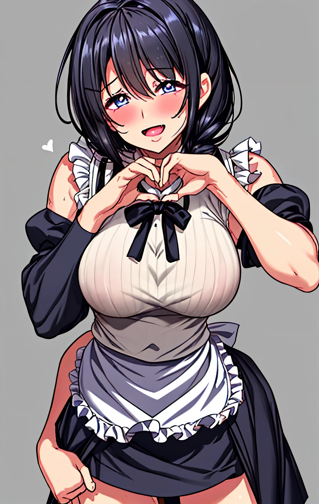 maid、high resolution、Black Hair、Medium chest、Making a heart with hands、Background room、Transparent Eyes
