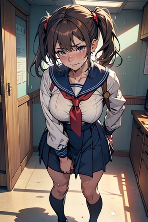 (((perfect anatomy, super detailed skin))), 1 girl, japanese, high school girl, shiny skin, large breasts:0.5, looking away, looking up, watching the view,
beautiful hair, beautiful face, beautiful detailed eyes, (short hair:1.2, bob cut:1.2), light brown hair, blue eyes,
beautiful clavicle, beautiful body, beautiful chest, beautiful thighs, beautiful legs, babyface, mole under eye,
((short sleeves, navy sailor suit, navy pleated skirt, navy sailor collar, red sailor scarf, school shoes), cross necklace), seductive thighs, ,
((ahegao, ashamed, drooling, open mouth)), walking, squatting, spread legs, bending forward, ((sex toys in panties)),
((hentai rope bondage, (hemp rope), shibari:1.5, (shibari over clothes))),
(breasts bondage, (arms behind back:1.5), arms bondage, thighs bondage, crotch rope), leaking pee:1.9, leaking poop:1.8)),
(beautiful scenery), summer, evening, hokkaido, sapporo, odori park, tv tower,
8k, top-quality, masterpiece:1.2, extremely detailed), (, photorealistic), beautiful illustration, cinematic lighting,