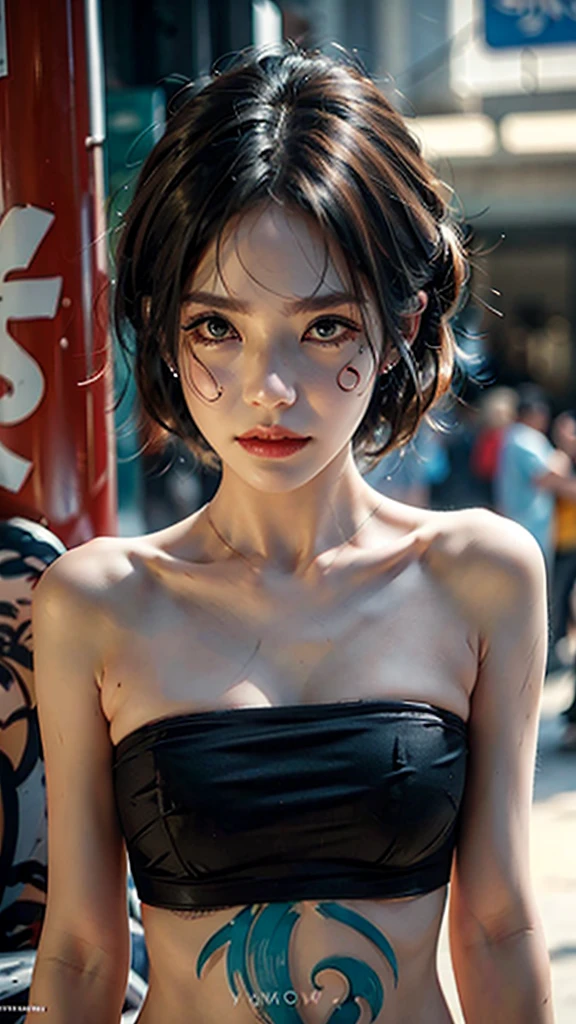Woman with margot robie face and body set big breasts, wearing deadpool cosplay