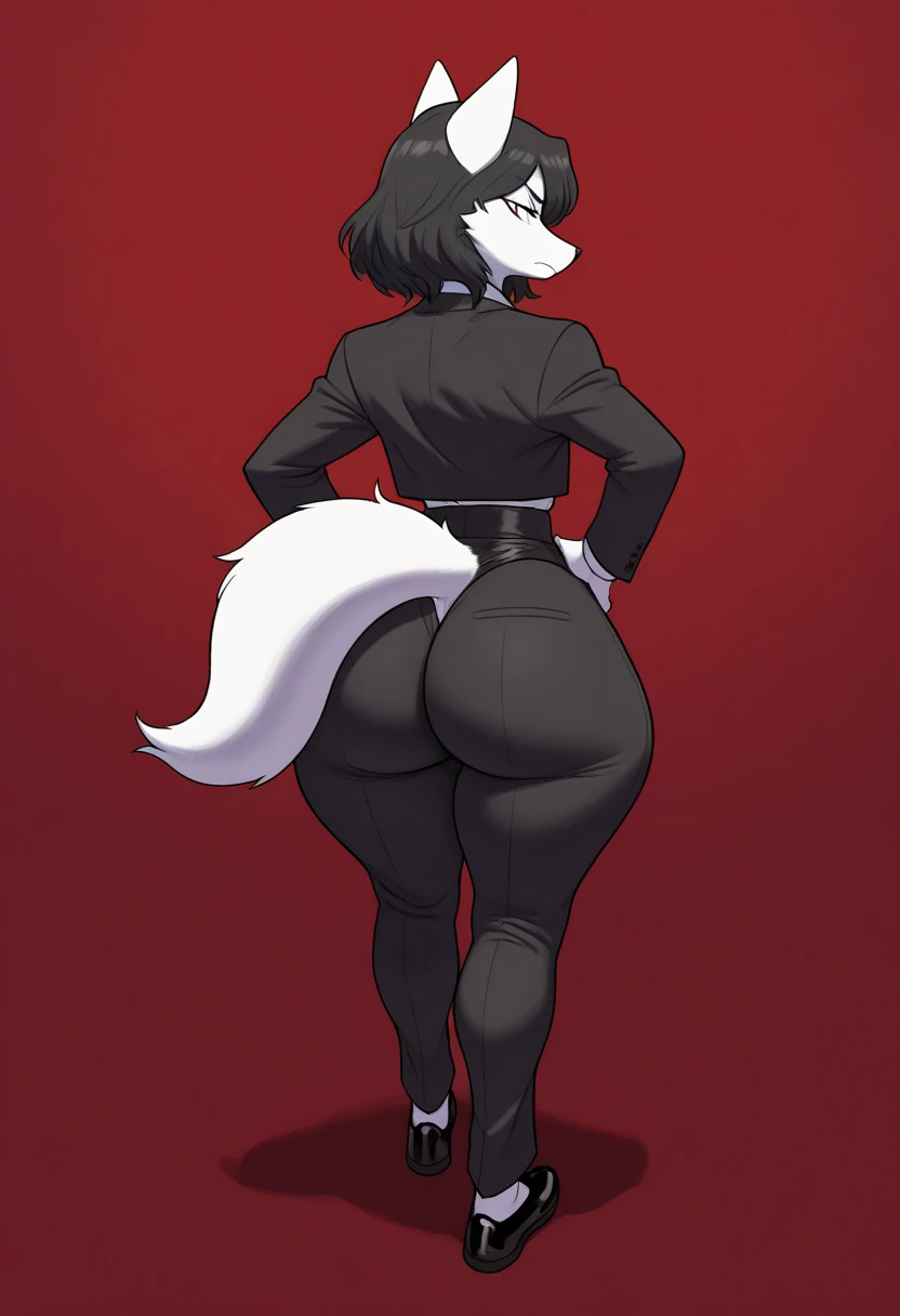score_9, score_8_up, score_7_up, score_6_up, score_5_up, score_4_up, (solo), female anthro hyena, secretary clothes , tight yoga pants,lusty, fluffy body, black hair, freckles, freckles on face, turquoise eyes, sex partial clothes, semi-butonned uniform niform, (barely_visible_booba) , giant breasts, a strip dancer, on a platform, stage, string pole holding on strip pole, light beams, strip club, (thick thighs:1.5) bent over, focus on butt, watch your back, biki big butt sexy butt sexy but invitation
