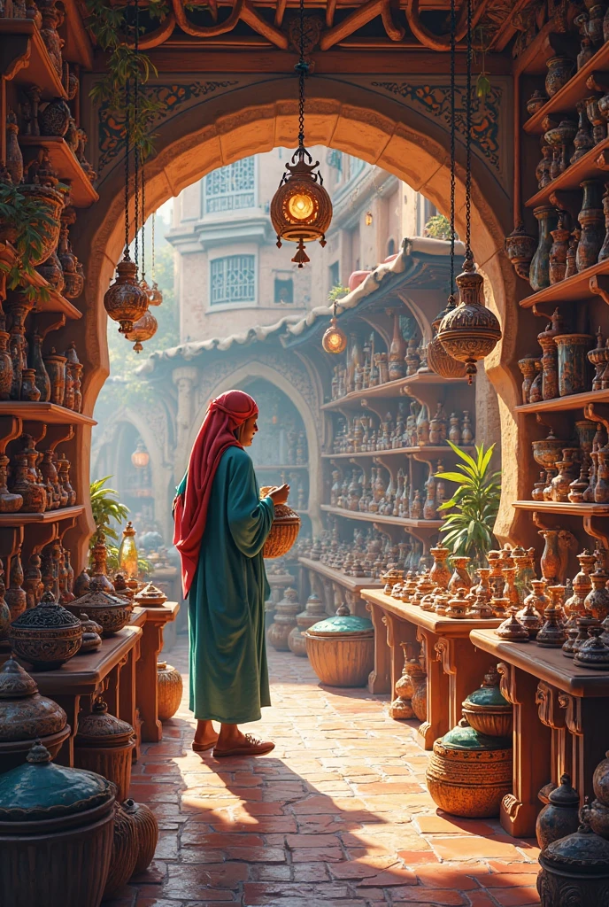 I need to work in a Tarazi shop where a background is attached to a wall that indicates that it is Tarazi's shop