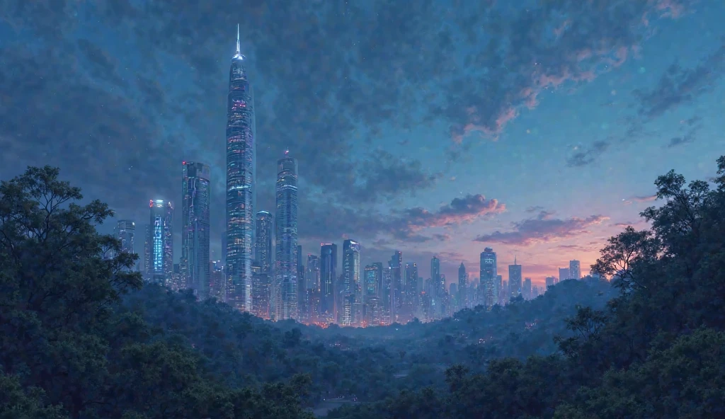 The blue sky at dawn before the sun rises, skyscraper background 