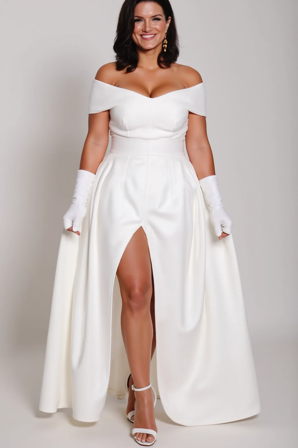 Full body shot of a curvy large breasted redhead female. Lois Griffin. She is wearing a skimpy nun lingerie outfit and standing in the Griffin living room.