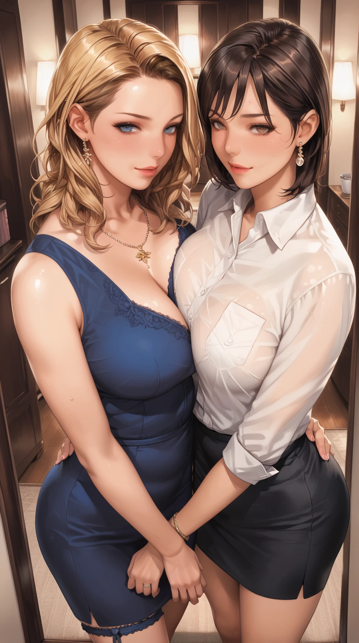 ((thick body mature women age 40 American milf super model)) 2women, outdoor couch, topless and skirt, kiss, sit sideway on top, spread legs (((multiple manga panels of lift skirt show panties)))