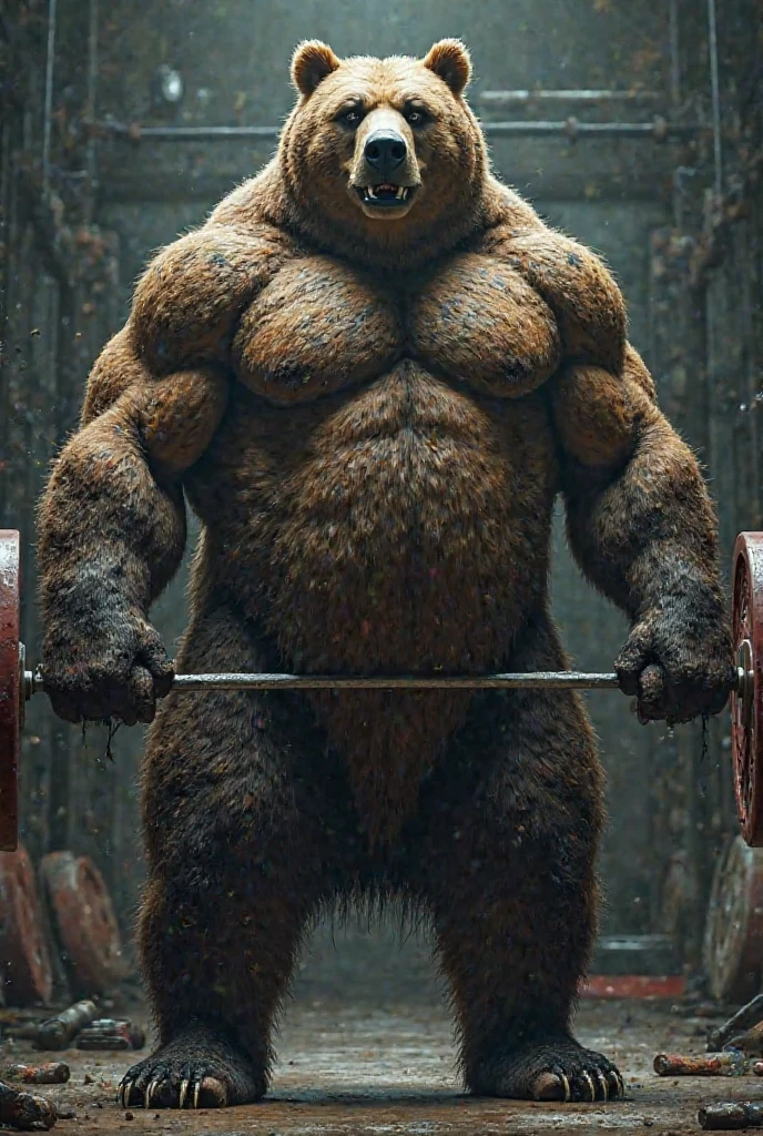 extremely detailed, detailed face, detailed eyes, detailed muscle, (view full body), ((1man)), (furry (beat)), (object (big muscular old bear man standing with face up looking beaten face expression behind the ring)), the bearis soldier and wearing boxing uniform, old bear (big muscular, big muscle, bodybuilder, facial hair, brown fur, beaded, white beard, shirtless and topless, battel scar face, short hair, white hair, strong character, strong muscle), (background ((heavy rain, fog, overcast lights, gray darkness, waster land, old gym, disty building))), (photography (50mm lens, cinematic, cinematic color)), by Pixelsketcher, by Bayard Wu, by Thomas Benjamin Kennington , by Einshelm, by Chunie,, (lin hu:1.1), (exhausted, sweat, bruised:1.4), in the boxing ring, boxing gloves, (beaten down, swollen cheek:1.4)