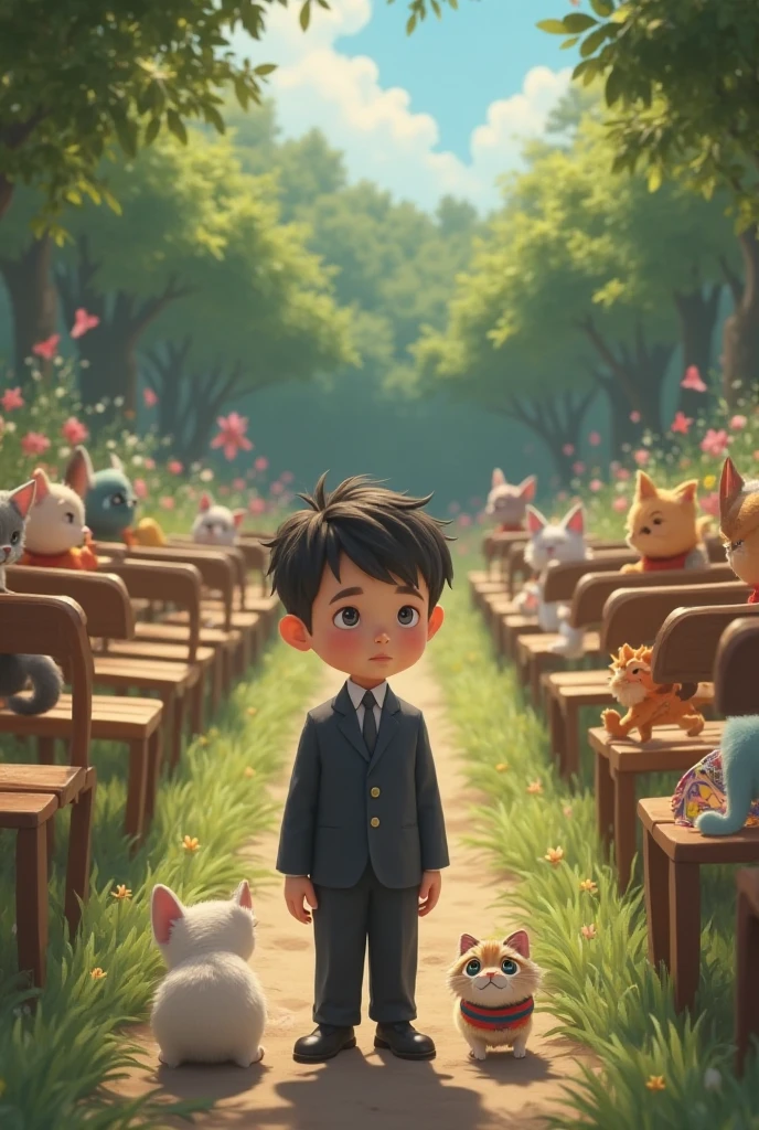 Could you make me a boy at the funeral of your animation-style cat 