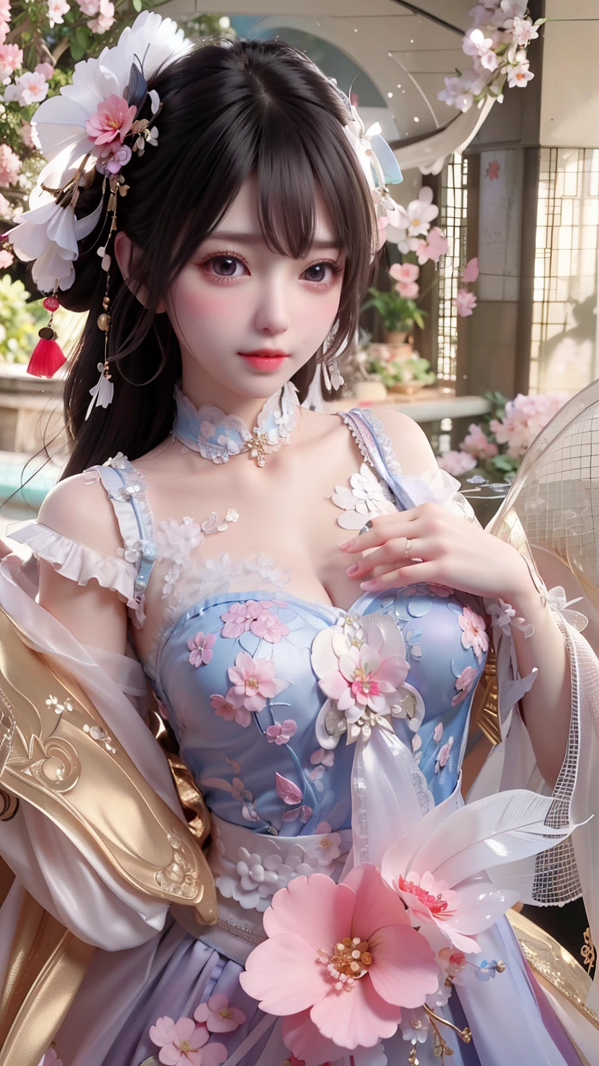 sexy stylish Swedish model, only 1 female, ((doll-like appearance)), very short stylish hair, ((shiny Aquors Love-Style boots)), (big smile), ultra detailed eyes,beautiful vivid eye makeup, lip-gloss, long lashes, defined eyebrows, ((sexy Aquors Love cosplay)), bell-shaped skirt, petticoats, ((ultra detailed lace)), ((ultra detailed embroidery)), intricate details, Aquors Love accessoires, Aquors Love choker, cinematic light, detailed large park background with trees