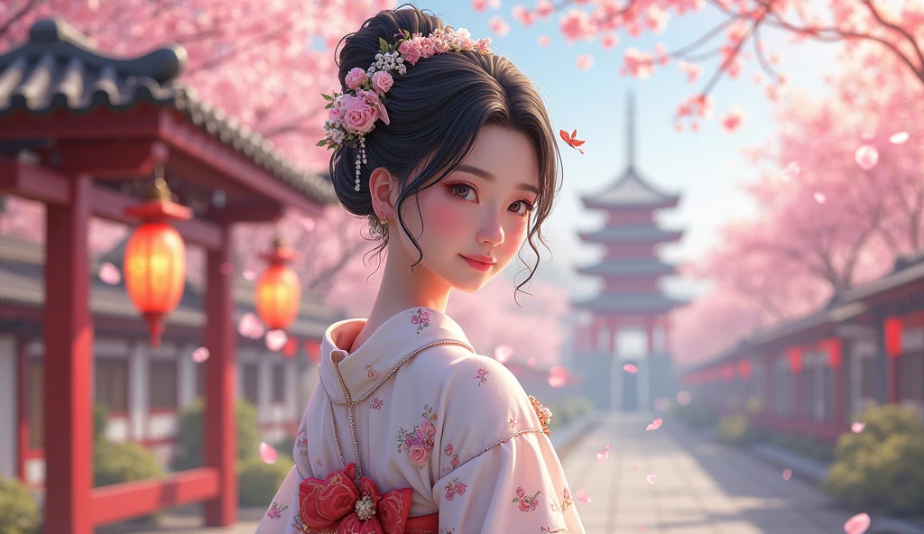 japan bride character sheet, concept art, 3d anime style,