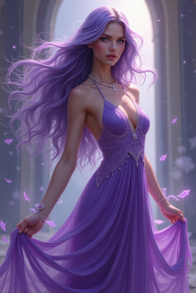 high quality walkers, 8K Ultra HD, Sharp lines  ,sharp focus, การเปิดรับแสงสองครั้งที่สวยงามของ A hyper-realistic 4K Art Nouveau digital painting of a nude goddess of amethyst, she smiles cutely, her body naked, her hair flows like a mystical aura, adorned with deep violet amethysts and glowing runes, surrounded by intricate purple and lavender gemstone patterns. she has very deep black hairy pussy. SHE WORE LUXURIOUS WHITE FRAMED GLASSES WITH DARK PURPLE LENSES..