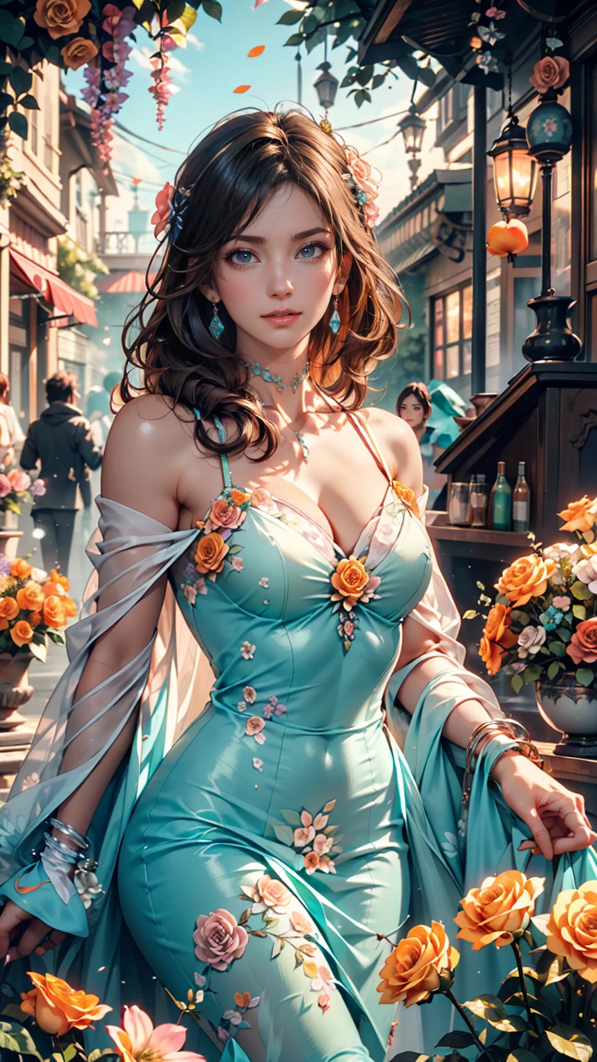  Whimsical Fantasy 、Elegant rose flower、botany、 minimalism、Wave of flowers、Flowing Flower、 hazy pastel pink floating garden, Aqua Green,  Pastel Apricots , Smoke Fractal, There is a good atmosphere、Very realistic flowers, octane rendering, Josephine Wall Art , Isabel Mennin, Jean, Amy Brown  