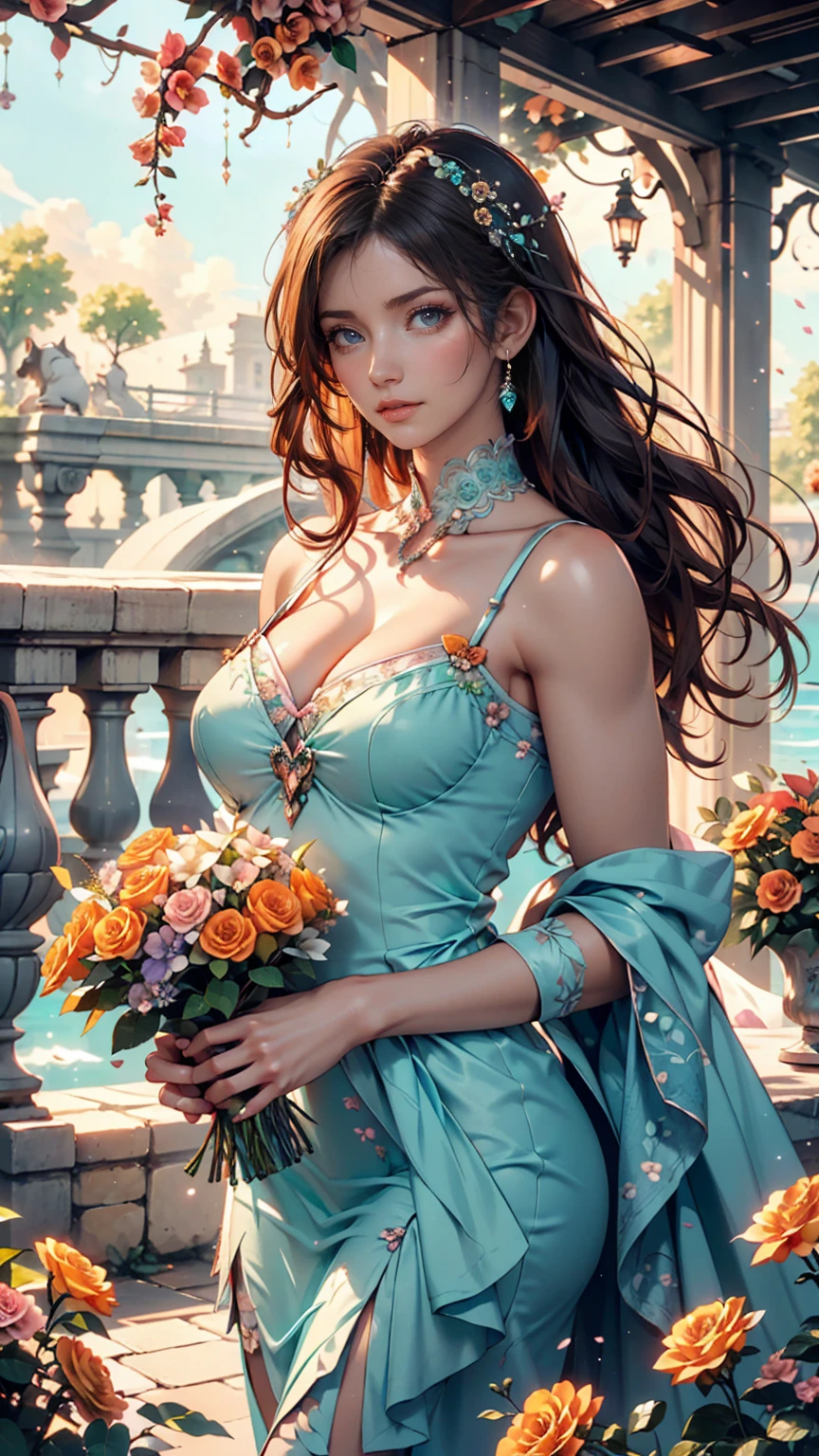  Whimsical Fantasy 、Elegant rose flower、botany、 minimalism、Wave of flowers、Flowing Flower、 hazy pastel pink floating garden, Aqua Green,  Pastel Apricots , Smoke Fractal, There is a good atmosphere、Very realistic flowers, octane rendering, Josephine Wall Art , Isabel Mennin, Jean, Amy Brown  