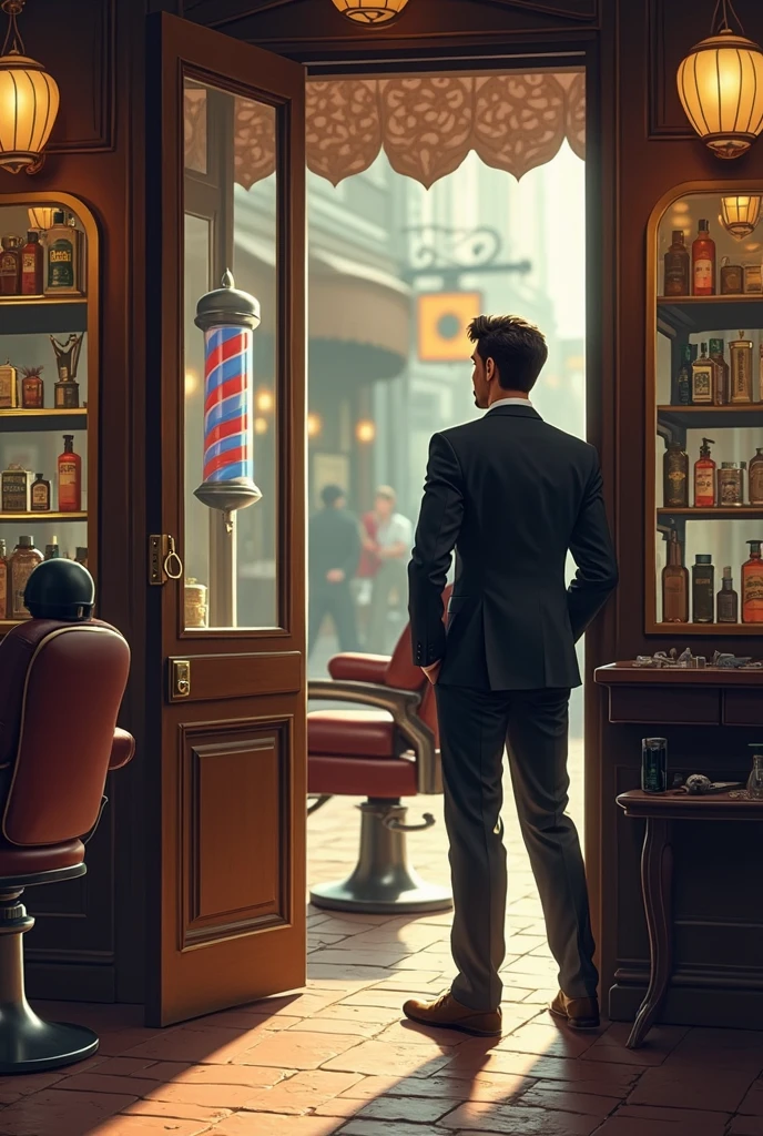 A  enters a barber shop