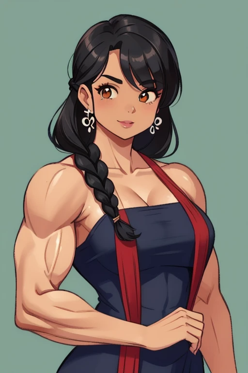 in a living room, one hand on hip, seductive smirk, medium breasts, wide hips, big ass, Katara,standing, blushing,sweating, muscular arms