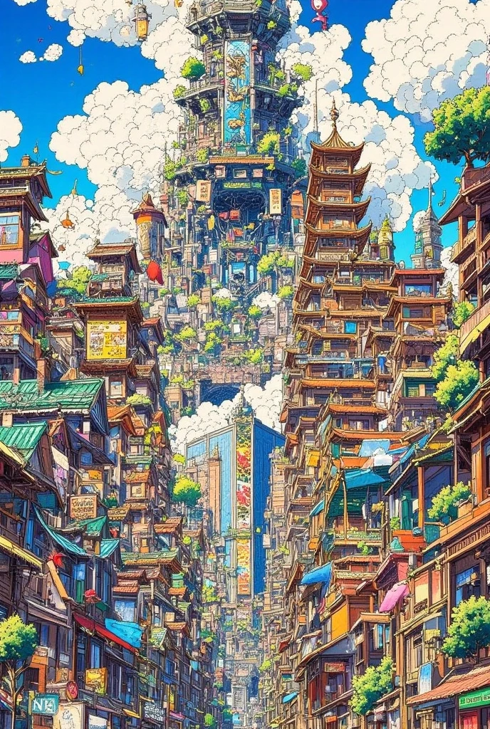 anime background, asia city, hand drawn illustration, sunny, ultra detailed art, highly detailed illustration