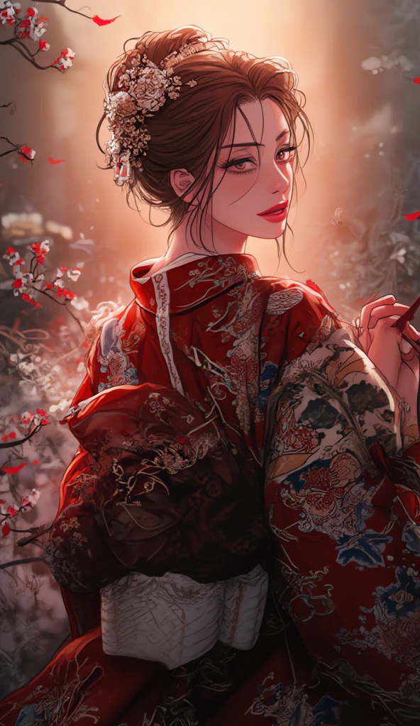 (Dramatic Digital Artwork:1.3) of,(Energetic:1.3) portrait of female (snezanasakovic2:1.1) wearing a kimono, style-sylvamagic, fashion girl,CGSociety,ArtStation