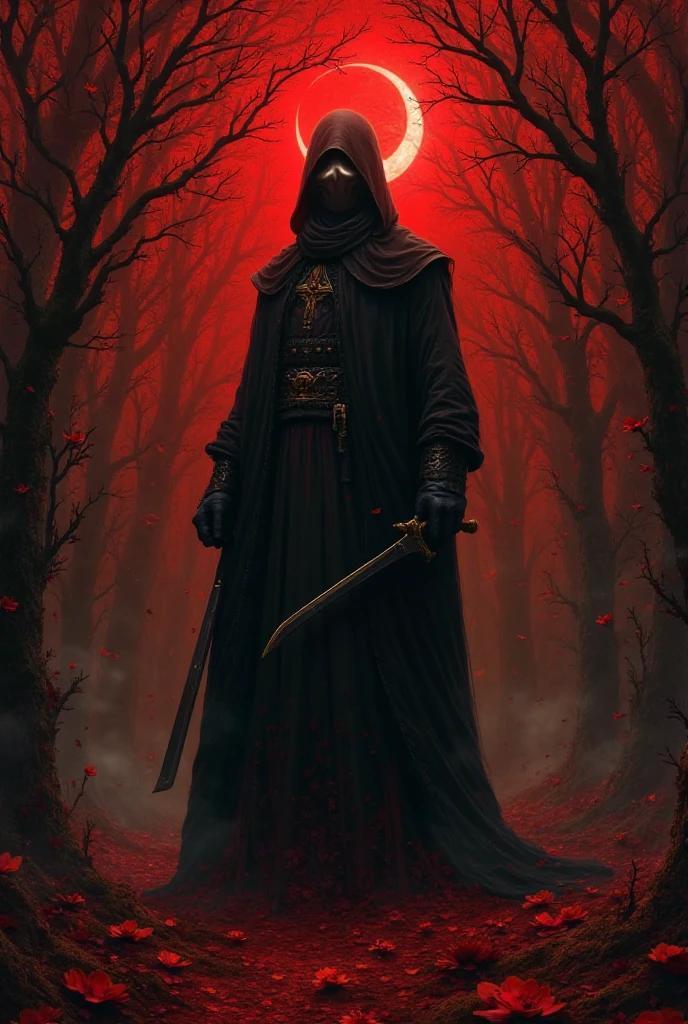 Reaper in,scyscraper,cross of dark lord, king of angmar, touch of death, Taoist robes,cultivating immortals,water ink,from the abys,self-assured,Fairy wind road bone,Blood flows in the background, big sun