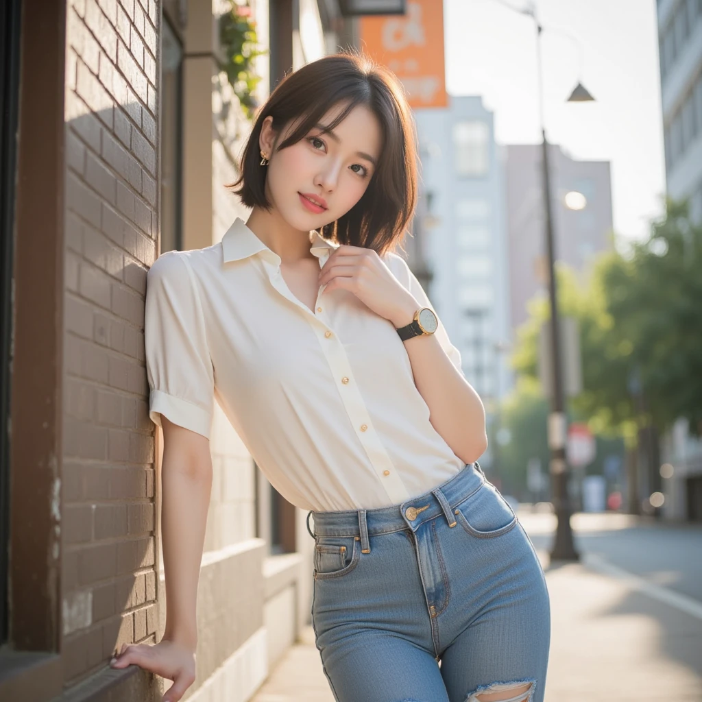 ((Best quality, 8k, Masterpiece: 1.3)), Sharp focus: 1.2, (1 AESPA girl: 1.1), (realistic, photo-realistic:1.37), face girl with cellphone, cute face, age 24, small breasts, flat chest, brunette short messy hair, sitting, elbows on table, white shirt, skirt, airport, terminal, station, sunlight, kindness, cinematic lighting, from below, (8k, masterpiece, best quality, raw photo)