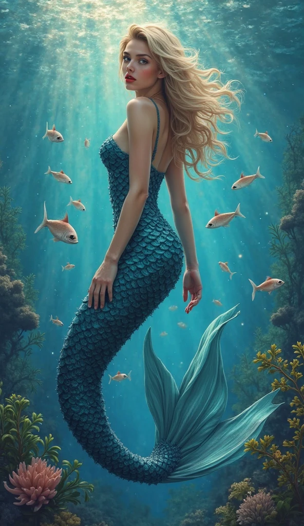 ompts
Copiar prompts
(Best quality,4K,8K,A high resolution,Masterpiece:1.2),Ultra-detailed,Beautiful detailed eyes,beautiful detailed lips,Extremely detailed eyes and face,long eyelasher,Seductive gaze,((Fish tail)),Shimmering scales,Ethereal beauty,A mysterious underwater world,glittering ocean,Illuminated by moonlight,fantastical creature,Lush underwater flora,Rippling waves,Flowing hair,Rainbow color palette,Beautiful shell and coral decoration,Be captivated by the deep sea,Seductive mermaid song,Mesmerizing charm,mythological creatures,hauntingly beautiful,Marine life,hyperrealistic atmosphere,ethereal and graceful,Powerful and elegant,Swim gracefully,Banshee of the Deep,Underwater seduction girl,The dark depths of mystery,Cast in a dramatic pose