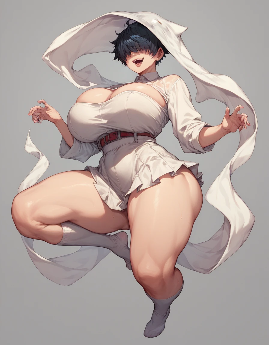 masterpiece, best quality, ultra-detailed, Potrait of beautiful , (chubby) (sexly), (plump), (curvy), (sexly), (Nude), ((tomboy)), (アニメ), (Breasts), (Plump), ((very short hair)), (boyish), (muscular), (naughty), (young), (Short Hair), (pudge face), (cute), (handsome), (Nude), (Big Areola), (Bad body odor), (Elegg), (purple eyes), ((thick)), (The eyes are hidden by the bangs), (Sinister), (insidious), (No light in my eyes), (smile)