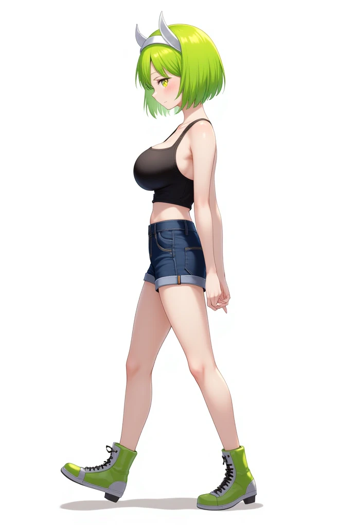 16k works,Highest quality,18-year-old,No background.White background only,whole body、Kneel,Dynamic and sexy pose, One person, Beautiful Face,, Symmetrical eyes, Perfect body, Good balance、 Perfect body、Green Hair, (Boyish short hair:1.3), High Fashion Brands, Big Breasts, Black clothes, Wear sunglasses
