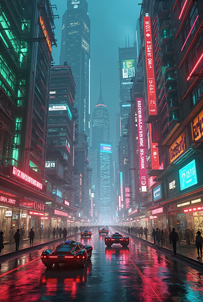 A digital modern town everywhere is red green blue lights in night scene 