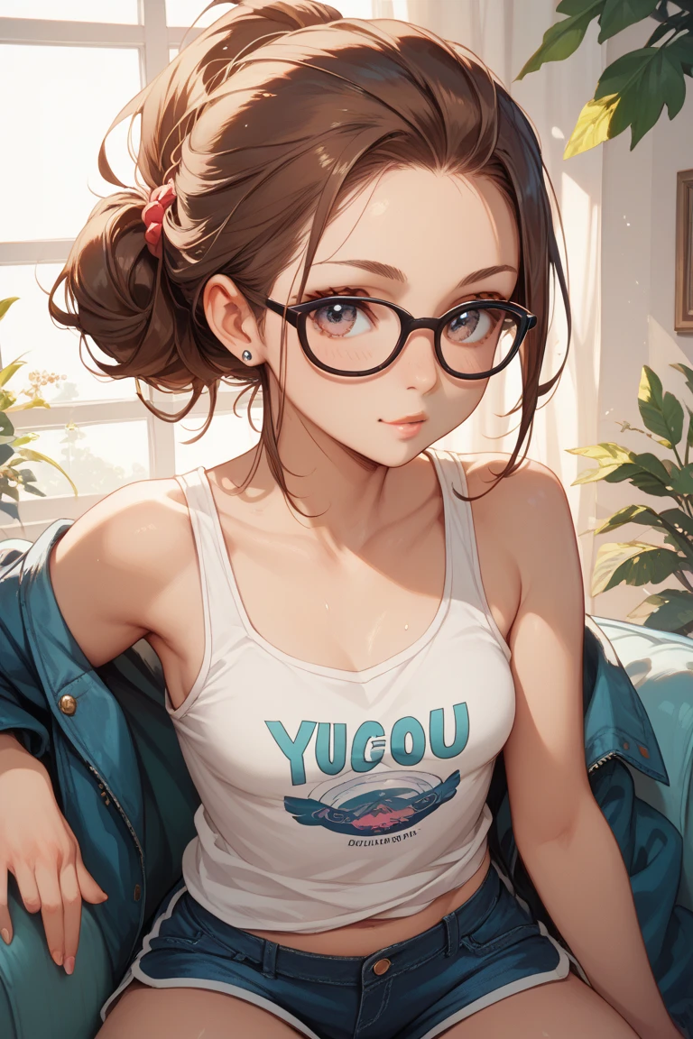 {{{Neon Genesis Evangelion, Mari Illustrious Makinami:1.9}}}, 8k, Best Quality, Super detailed, It is high resolution., Highly detailed CG, Clear, Best aesthetic, Great shading, (Photorealistic:1.2), High contrast, Ultra-thin illustration, Shrinkage rate, Beautiful detailed eyes, Beautiful detailed skin, Realistic skin, Beautiful detailed hand, Beautiful detailed fingers, Beautiful detailed hair, Detailed hair, Beautifully detailed ears, Beautiful Detail Lip, Professional Lighting, Beautiful detailed backgrounds, Very realistic backgrounds, 1 Girl, Solo, Age 25, Beautiful woman, (((Shiny dark brown hair, Long Hair, Low twin tails))), (((Wearing red glasses))), (((She wears a light blue thin hairband.))), ((Dark Eyes, There is a little green in it)), Swimwear、sit、Chair、In the background you can see the urban buildings of Tokyo.、Outdoor cafe terrace、Coastal、Navy hair color、juice、table、Place your cheek on your hand、She is wearing a white side-string high-leg bikini、Shot from slightly above、look up、Very cute face、Looking into the camera、Very beautiful face、Very blue sky、cloudless sky、She tilted her head a little.、
