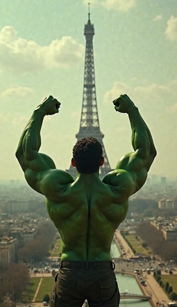 A plane falls and crashes into the Paris tower but Hulk saves it
