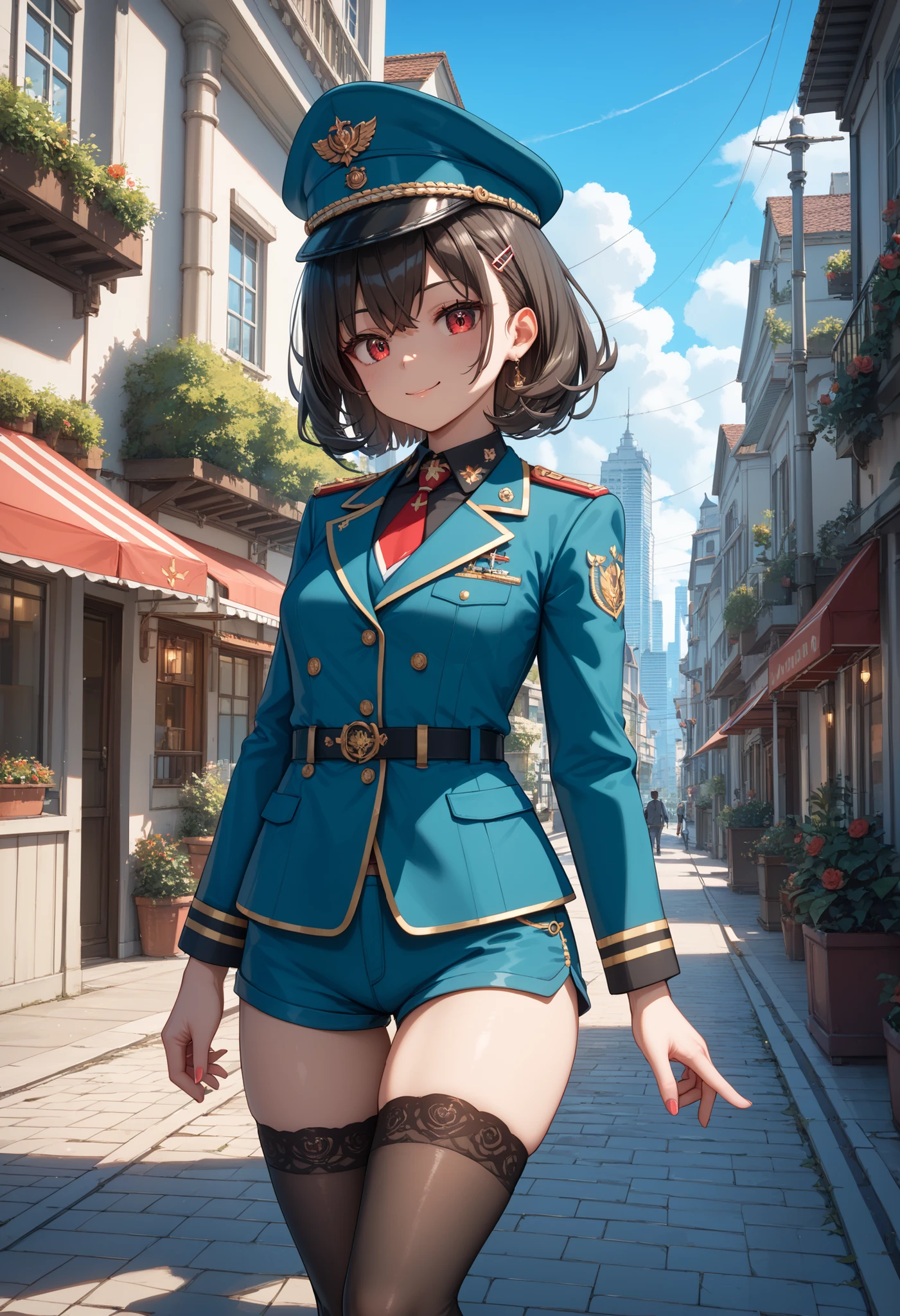 {(masterpiece,best quality, 8K UHD, extremely detailed CG, detailed beautiful face and eyes and skin and hair), (ultra detailed face)}, {(ultra realistic photo graphic style:1.4)}, {(1girl free_fall from 10000m above the ground:1.2), (out of focus background:1.4)}, {1girl, 18yo, (beasts_ears),medium hair, Ponytail hair with braids, forehead}, {(strike witches:1.4),(military shoes:1.2), (thigh-high socks),(navel:1.2)}, {(cheerful:1.3), (candid shot),(glowing eyes)}, {(bring knees forward:1.1), (inner thighs showing pose:1.2)}, {(VENICE city:1.2)}