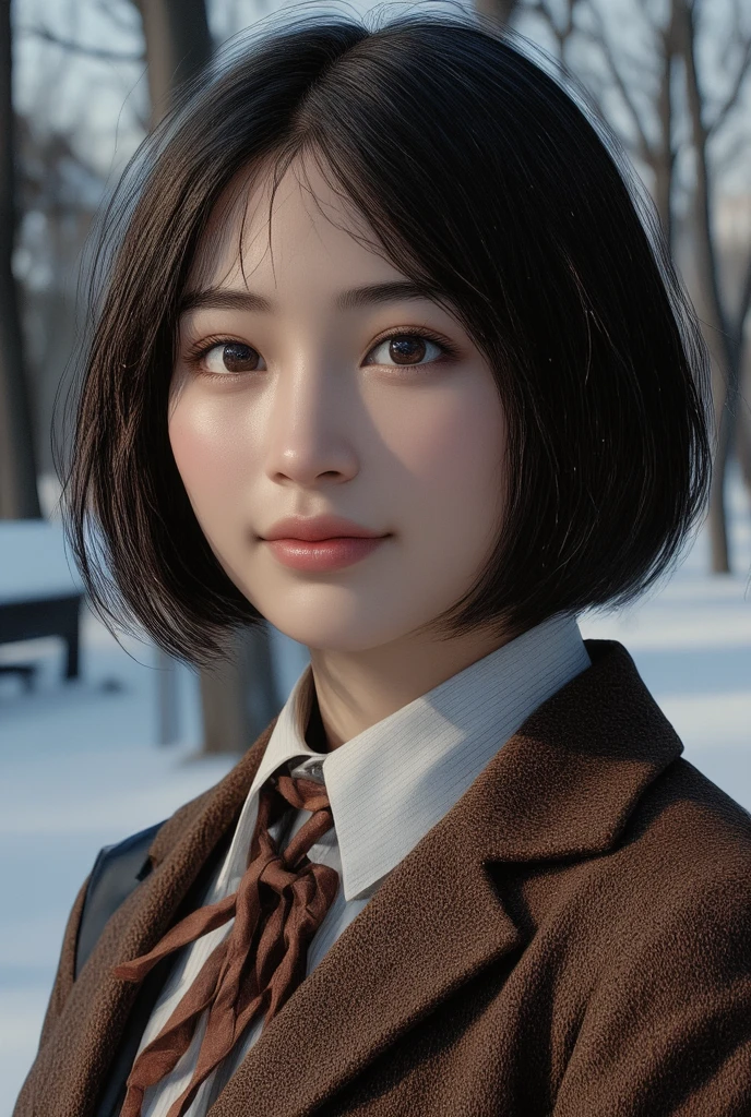 best quality, masterpiece, New Year, (gently smiling:1.5),(()), ((dark brown all over top and bottom、 ready,No sagging、Wrinkle-free 、Neat uniform:1.7)), (Japanese-high-school-dark brown all over top and bottom制服-blazer-uniform:1.5), Small reddish bow tie, with a school bag, ((too much smile)), very cute, face, head and waist fully visible, (soft eyes:1.2) 、 (one innocent and pure junior-high-school-girl:1.5) , (The image shows only the upper body:1.7), shrine background,(only one mount Fuji:1.3), ((winter)),(outdoors:1.5)