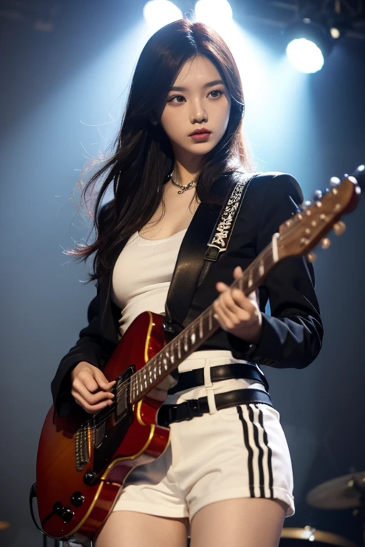 crie uma imagem baseada nessa descriçao: 🎵 Song Name: Blazing Hearts
🎵 Genre: K-pop
🎵 Tone: Energetic and Empowering
🎵 Instrument Selection: Synthesizer, Drums, Bass, Electric Guitar